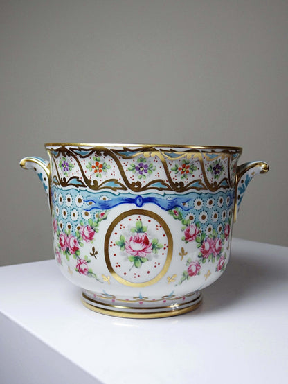 Vintage Porzellan-Übertopf von M. Carpezat Limoges, handbemalt, Art Nouveau