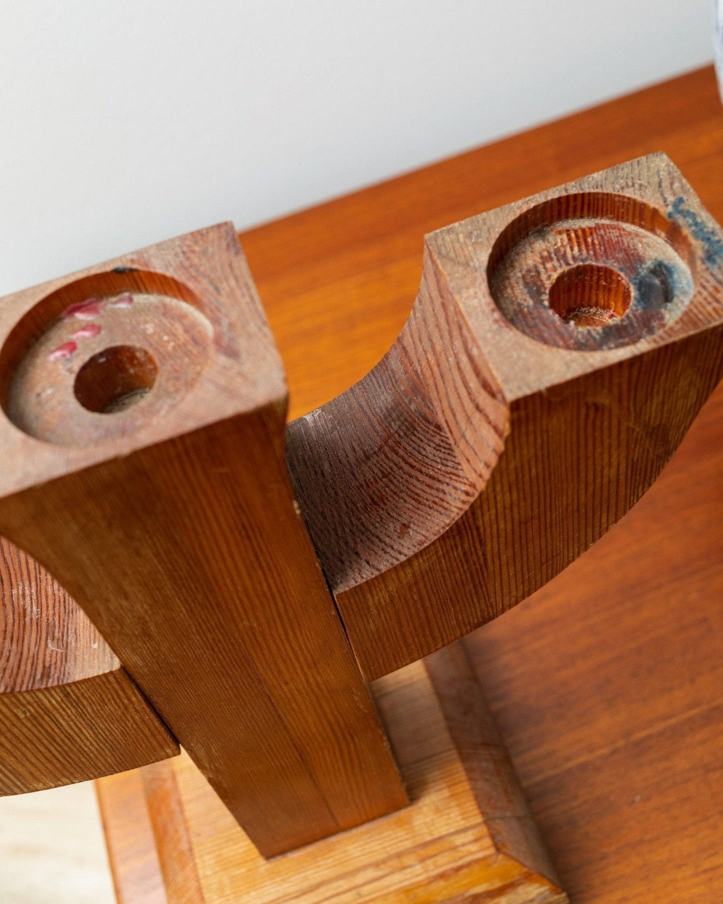 Vintage Kerzenhalter Holz Mid Century Design 1950er