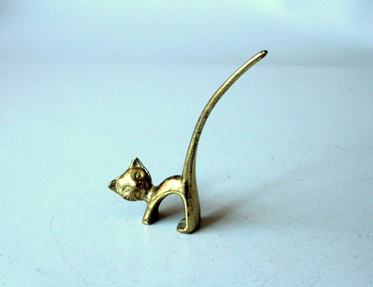Vintage Messing Katzenfigur, Ringhalter und Briefbeschwerer