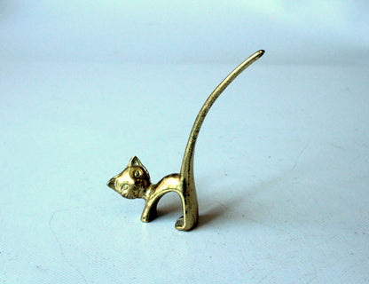 Vintage Messing Katzenfigur, Ringhalter und Briefbeschwerer
