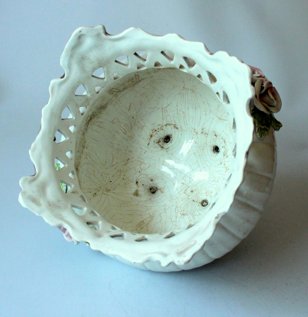 Vintage Keramik Blumentopf mit handbemalten Rosen, 1970er Jahre