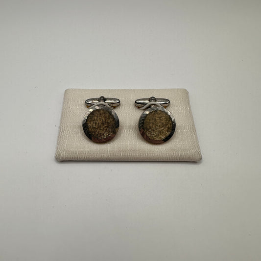 Vintage Manschettenknopf mit gewebtem Inlay aus 925er Silber, unmarkiert