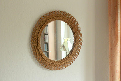 Vintage Wandspiegel Sunburst Weide geflochten