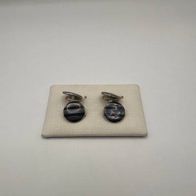 Vintage Manschettenknopf mit gestreiftem Onyx-Inlay aus 925er Silber