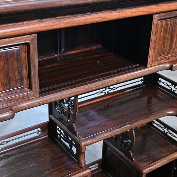 Vintage Teeregal aus Kakiholz mit Schubladen