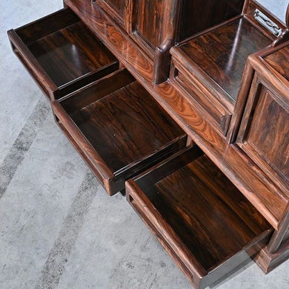 Vintage Teeregal aus Kakiholz mit Schubladen