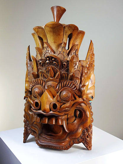 Vintage Wandmaske 'Barong' aus Holz, Bali handgeschnitzt