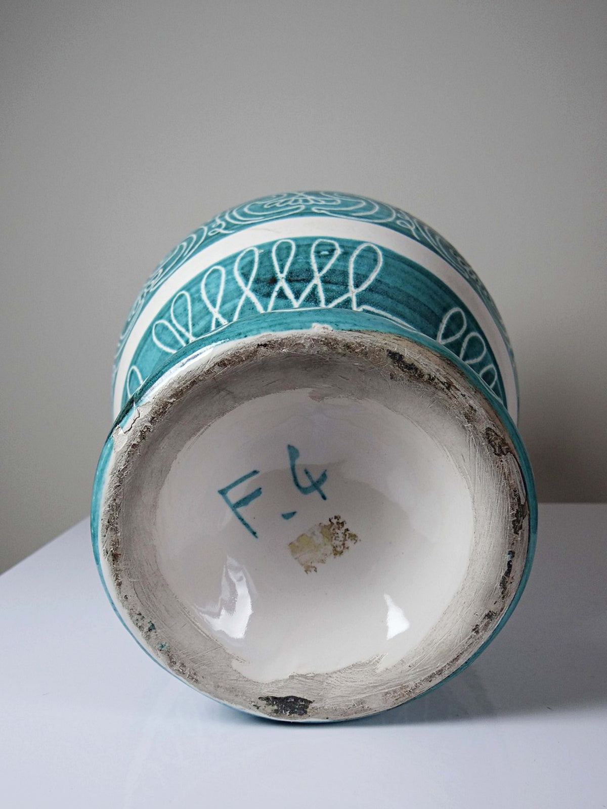 Vintage Vase Balusterform aus Keramik in Türkis