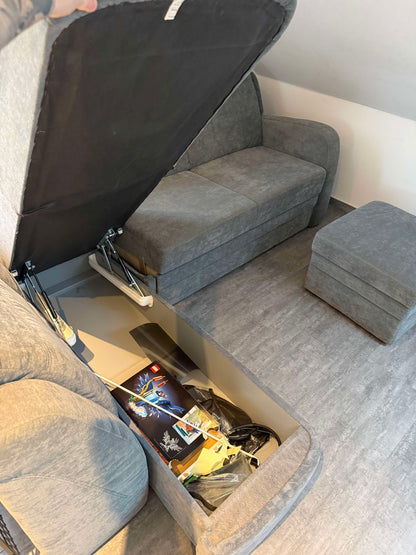 Ecksofa mit Schlaffunktion und Bettkasten von Oelsa in Grau Pre-Loved