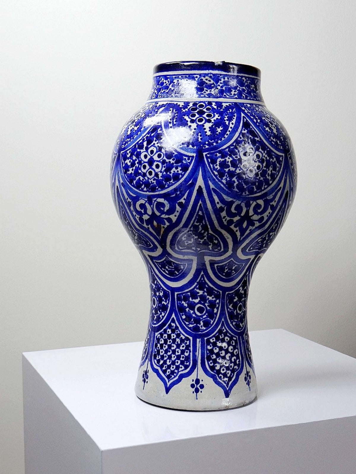 Vintage Vase Khabia aus Fès 19.-20. Jh. Kobaltblau, handgemacht