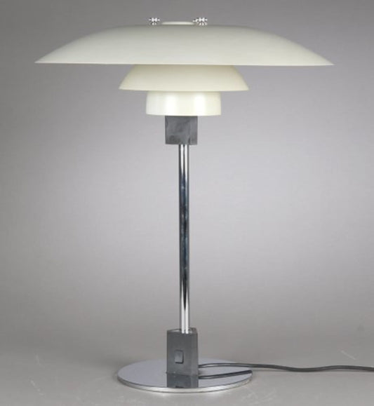 Vintage Tischleuchte PH 4/3 von Poul Henningsen für Louis Poulsen weiß silber