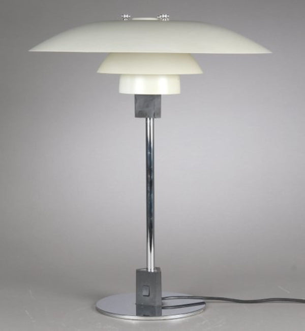 Vintage Tischleuchte PH 4/3 von Poul Henningsen für Louis Poulsen weiß silber