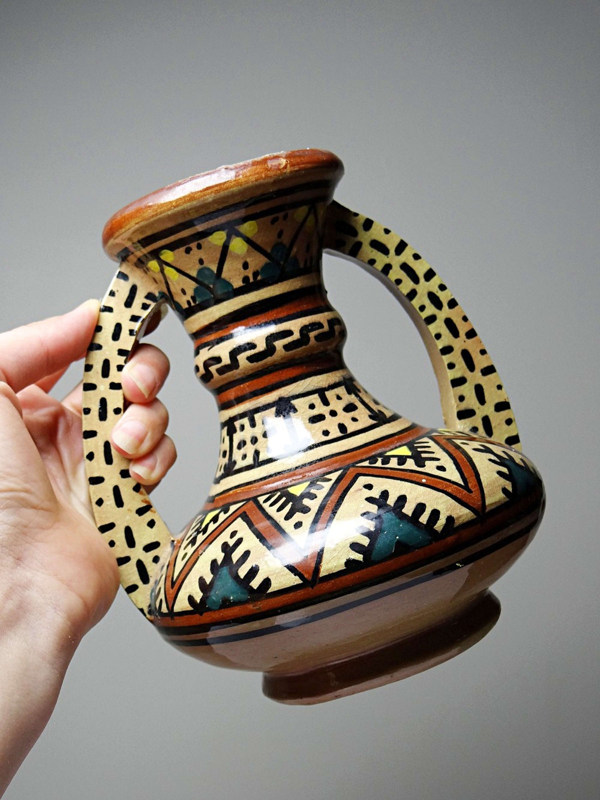 Vintage Vase Keramik von Safi, handbemalt, Marokko
