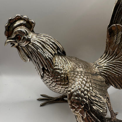 Vintage Silberfigur Set von 2 Hahn und Henne, fein graviert, massiv, dekorativ, Sammlerobjekt