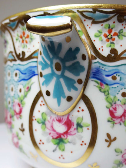 Vintage Porzellan-Übertopf von M. Carpezat Limoges, handbemalt, Art Nouveau