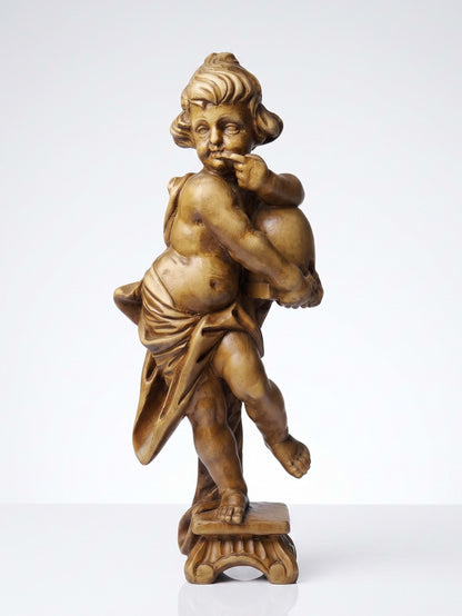 Vintage Skulptur Putto "Honigschlecker" nach Joseph Anton Feuchtmayer, Holz