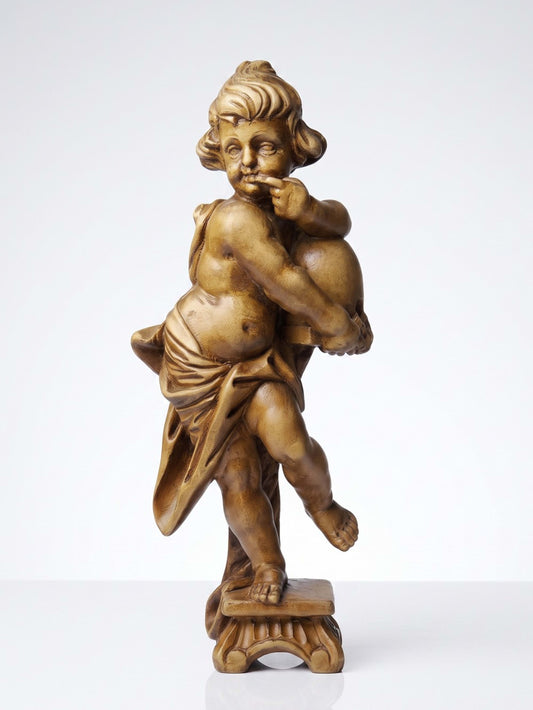 Vintage Skulptur Putto "Honigschlecker" nach Joseph Anton Feuchtmayer, Holz