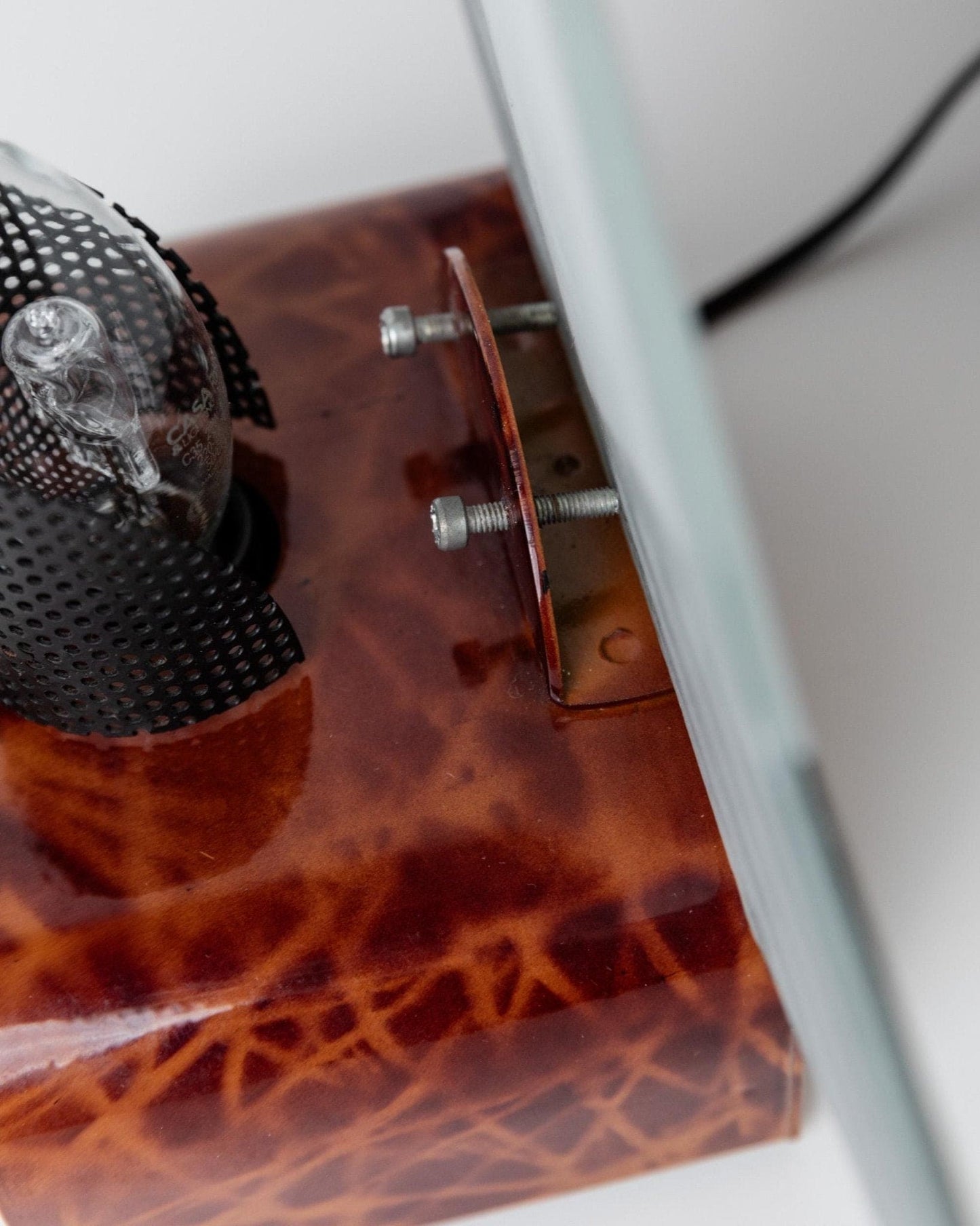 Lampe de table vintage en verre de Murano, support sculptural en métal marron, Italie, années 1980, lot de 2