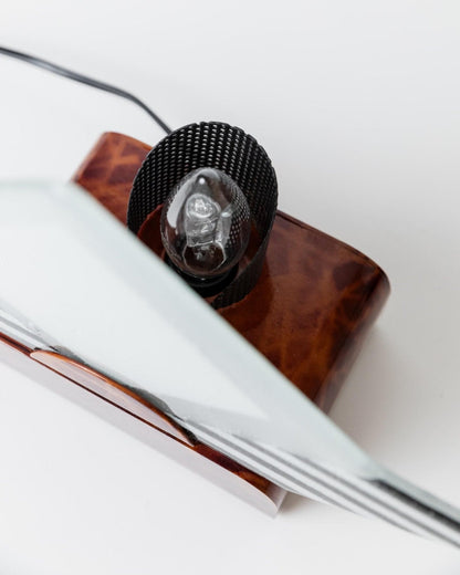 Lampe de table vintage en verre de Murano, support sculptural en métal marron, Italie, années 1980, lot de 2