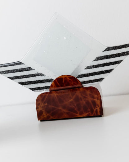 Lampe de table vintage en verre de Murano, support sculptural en métal marron, Italie, années 1980, lot de 2