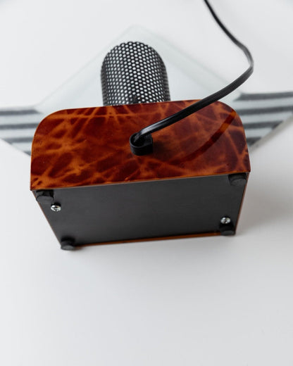 Lampe de table vintage en verre de Murano, support sculptural en métal marron, Italie, années 1980, lot de 2