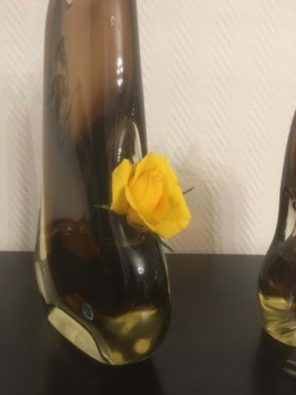 Vintage Vase von Bohemia Set von 2 Braun, transparent