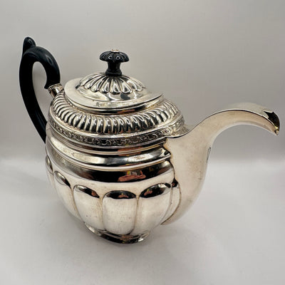 Vintage teapot by HA London with wooden handle, hallmarked, richly decorated, English