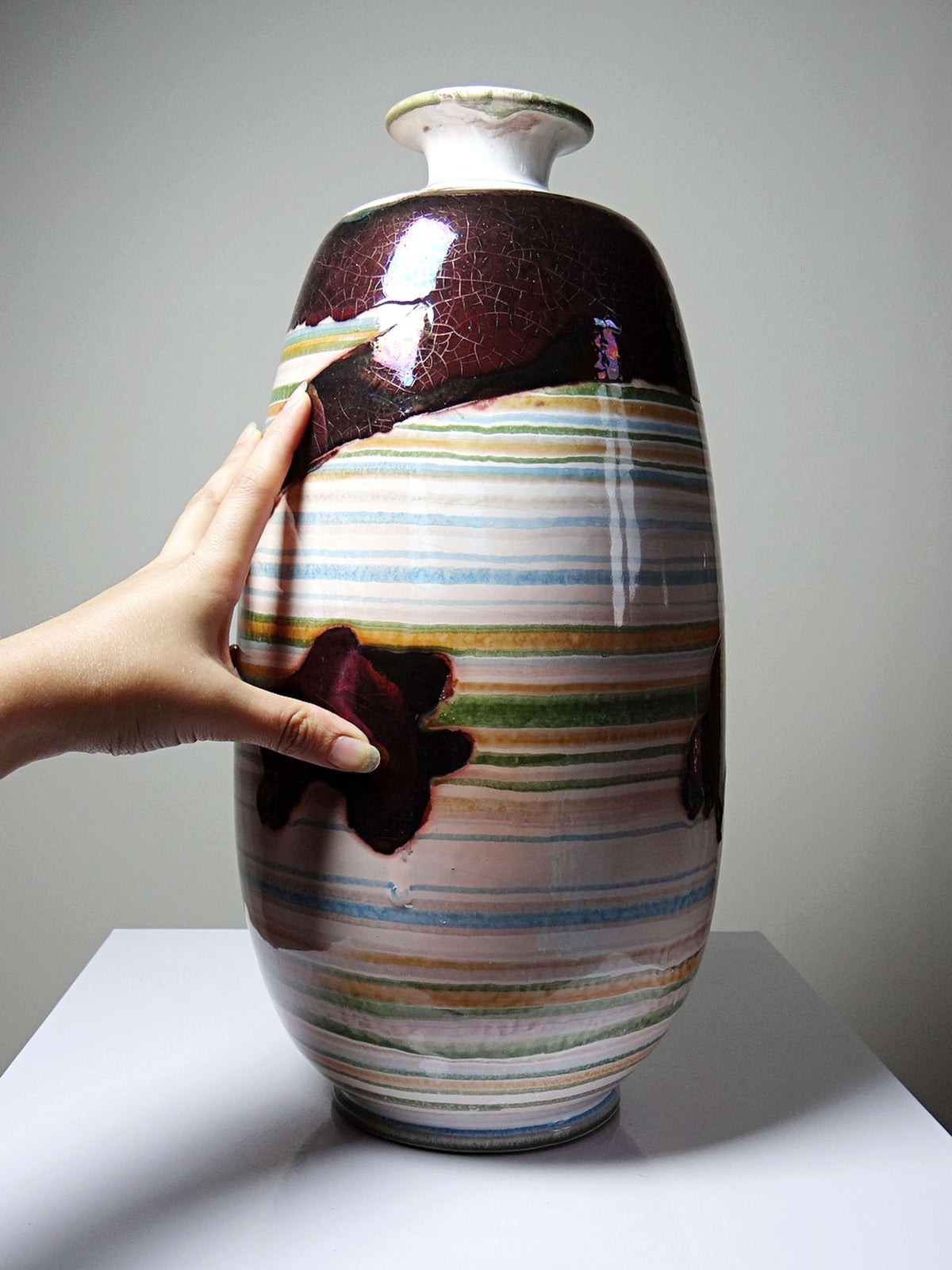 Vintage Keramikvase mit irisierender Glasur, Spanien