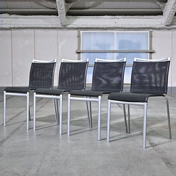 Vintage Stuhl Net Dining Chair von Bontempi Casa Set von 4 stapelbar, Mesh, Schwarz