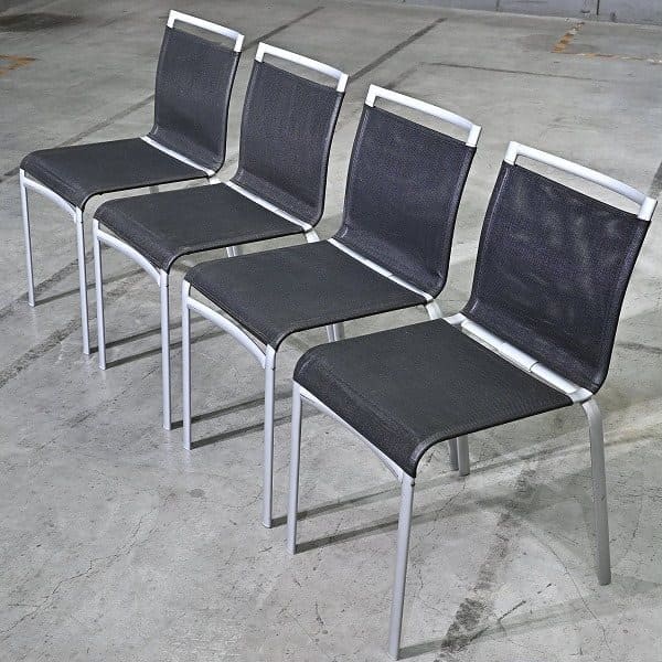 Vintage Stuhl Net Dining Chair von Bontempi Casa Set von 4 stapelbar, Mesh, Schwarz