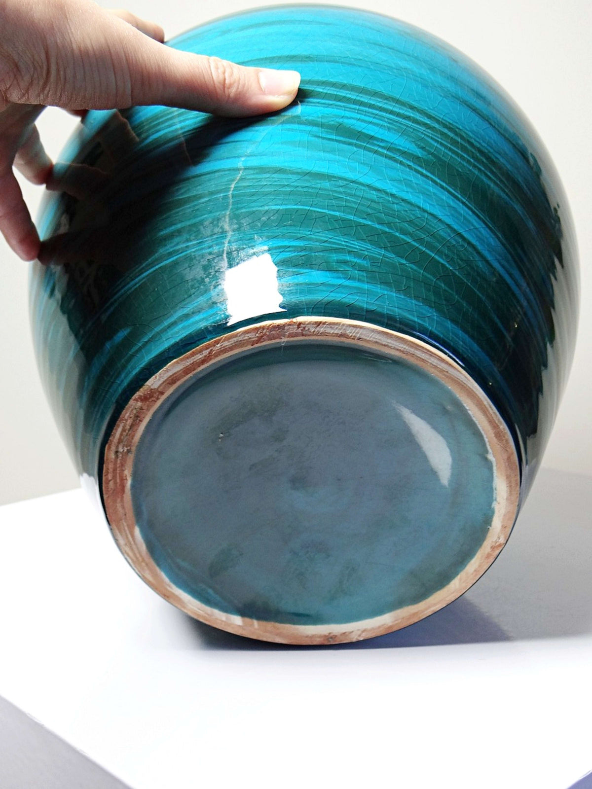 Vintage Keramikvase malachitgrün, Mid-Century