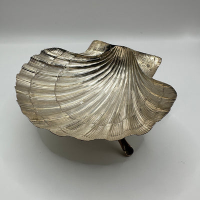 Large sterling silver shell bowl, three-legged, decorative and sculptural