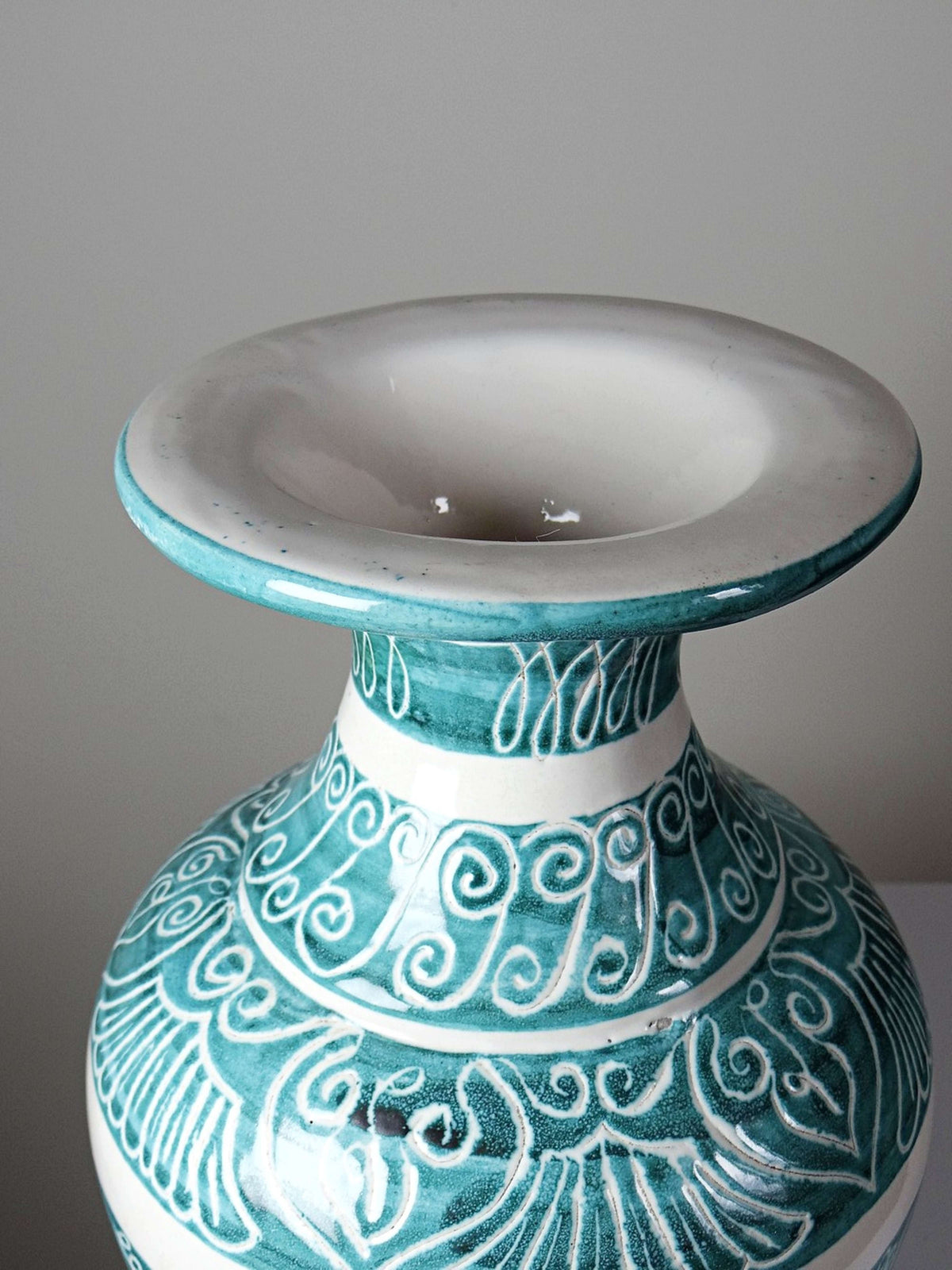 Vintage Vase Balusterform aus Keramik in Türkis