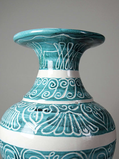Vintage Vase Balusterform aus Keramik in Türkis