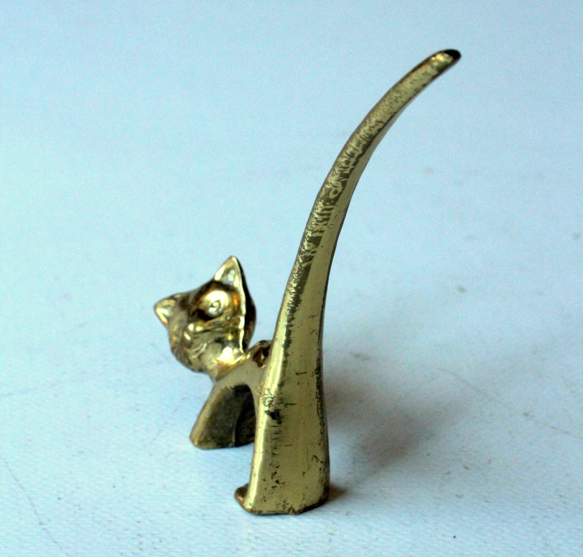 Vintage Messing Katzenfigur, Ringhalter und Briefbeschwerer
