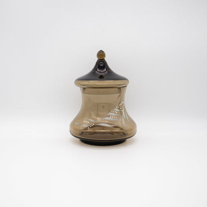 Vintage Bonbonniere Rauchglas handbemalt, Mid-Century