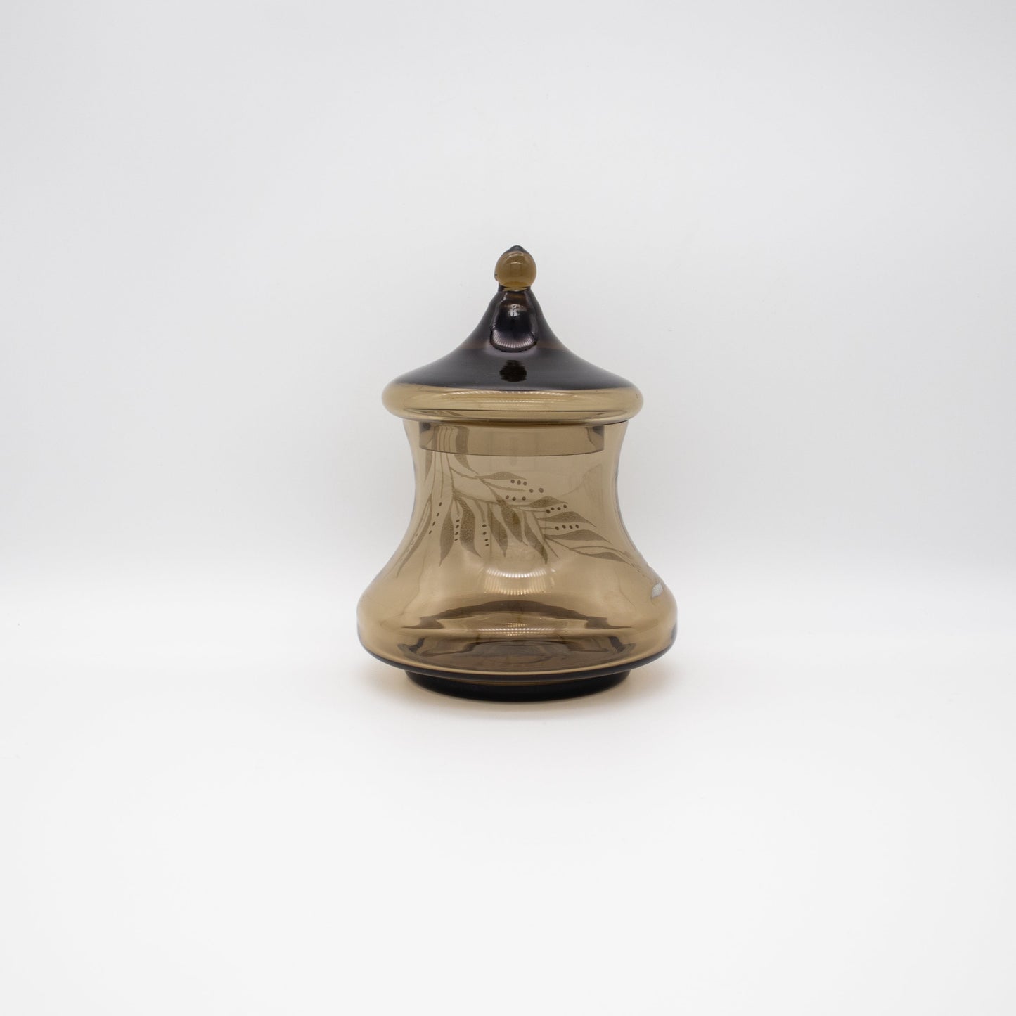 Vintage Bonbonniere Rauchglas handbemalt, Mid-Century