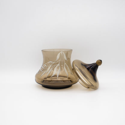 Vintage Bonbonniere Rauchglas handbemalt, Mid-Century