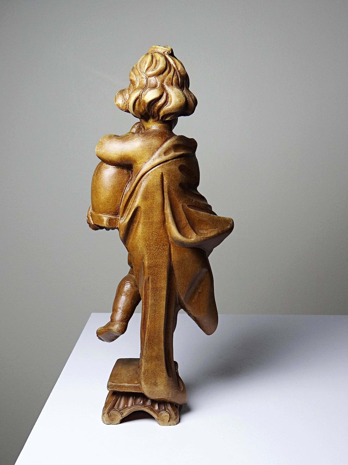 Vintage Skulptur Putto "Honigschlecker" nach Joseph Anton Feuchtmayer, Holz