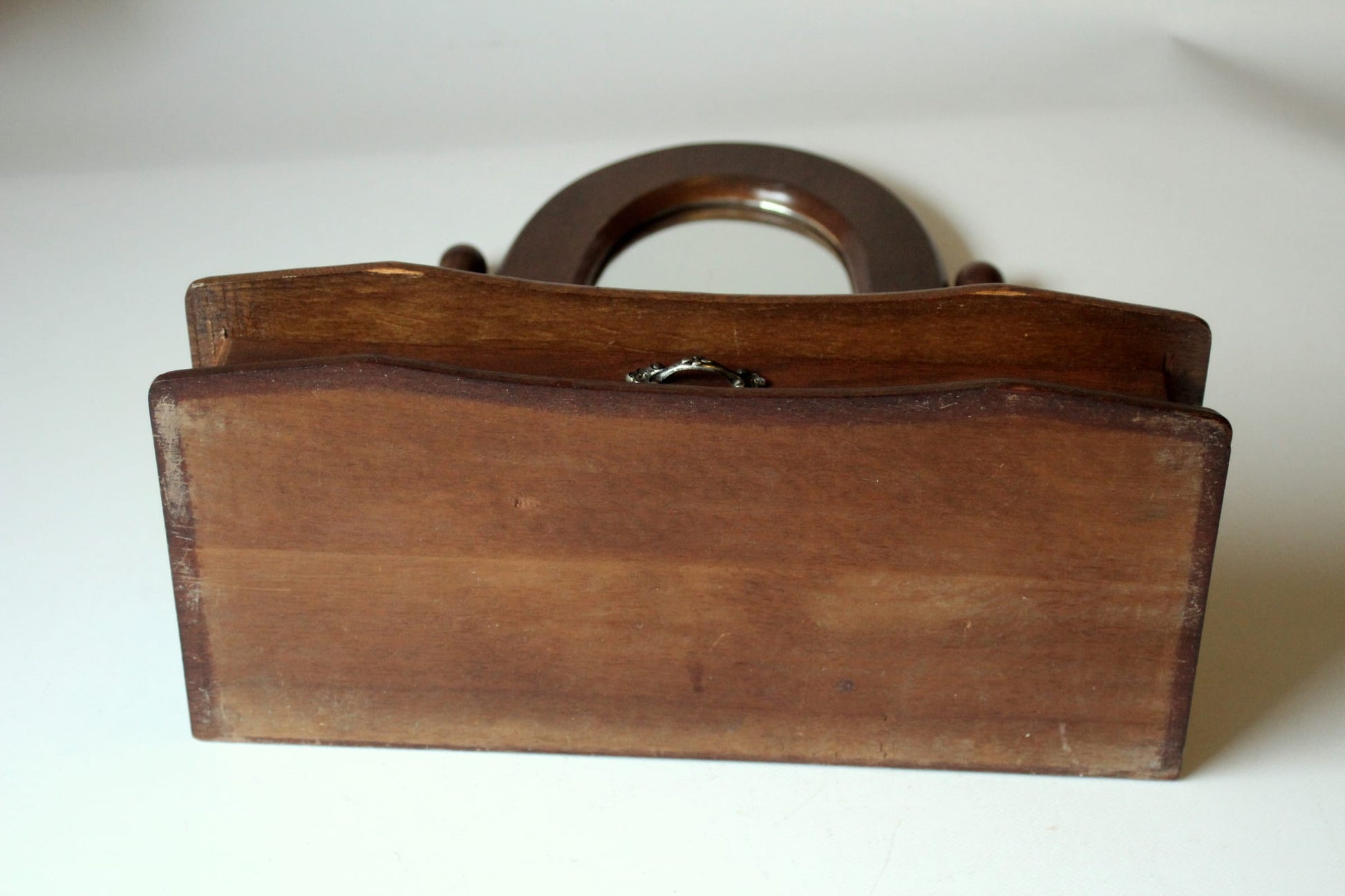 Vintage Schminkspiegel aus Holz und Glas mit Schublade