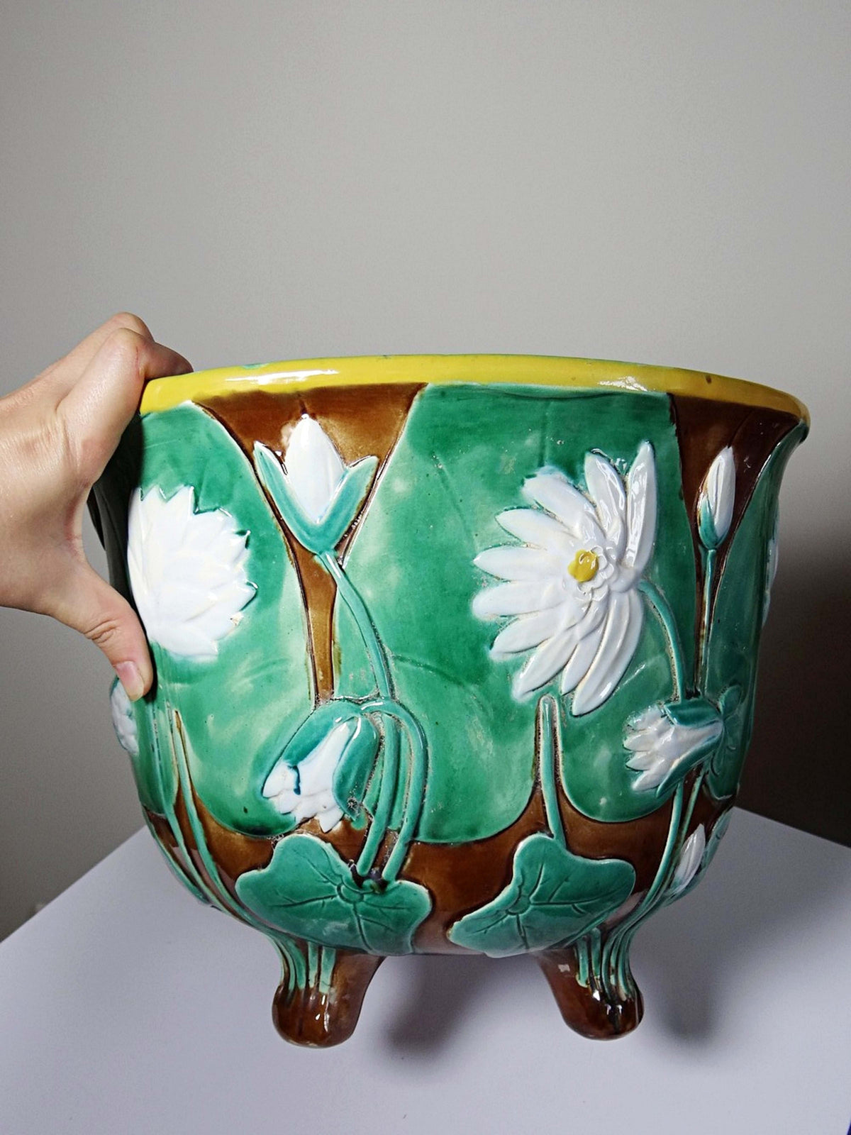Vintage Jardinière Majolika J. Holdcroft zugeschrieben, England 1870-1880