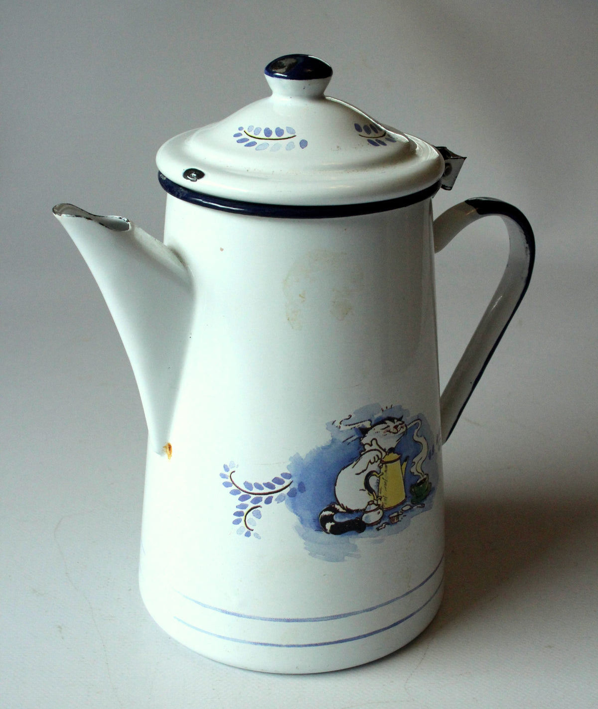 Vintage Kaffeekanne Emaille "Kater Jacob" von Sven Hartmann für ELO