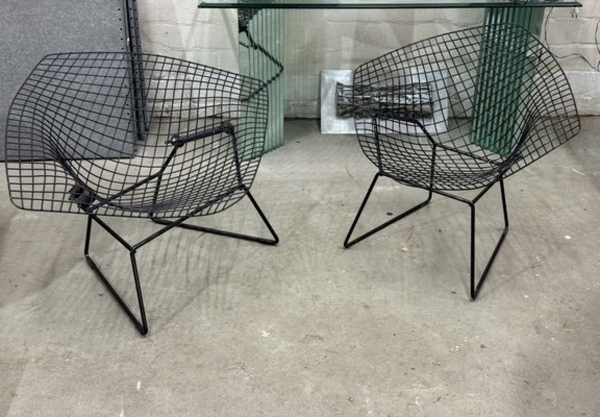 Vintage Set von 2 Diamond Chair von Harry Bertoia für Knoll International schwarz