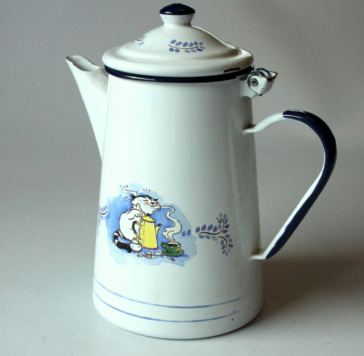 Vintage Kaffeekanne Emaille "Kater Jacob" von Sven Hartmann für ELO
