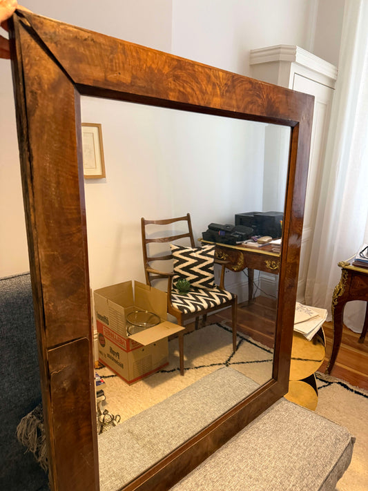 Vintage Spiegel mit Wurzelholzrahmen im Art Deco Stil