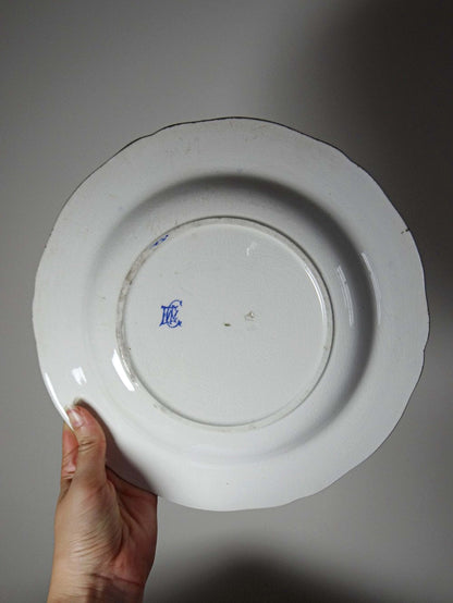 Vintage Teller "Coq und Pivoines" von Gien, Fayence um 1900