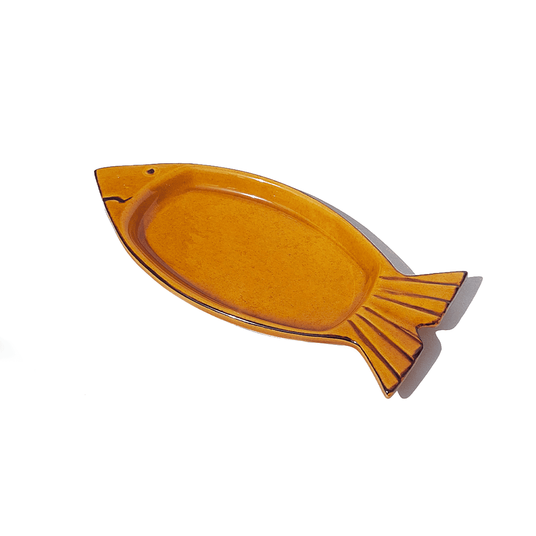 Bol vintage en verre en forme de poisson ocre jaune