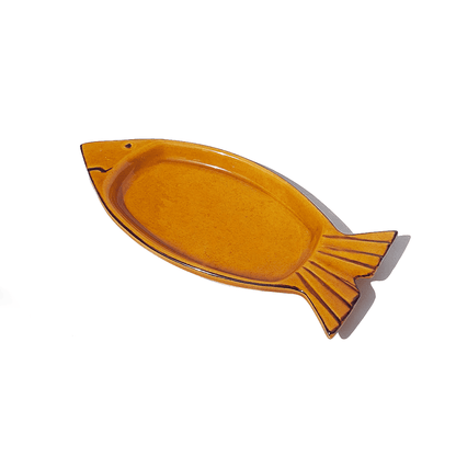 Bol vintage en verre en forme de poisson ocre jaune