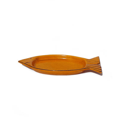 Bol vintage en verre en forme de poisson ocre jaune