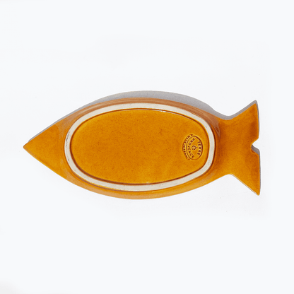 Bol vintage en verre en forme de poisson ocre jaune